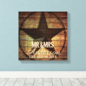 Rustiek hout Texas Star western bruiloft Mr en Mrs Canvas Afdruk (Insitu (Houten vloer))