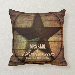 Rustiek hout Texas Star western bruiloft Mr en Mrs Kussen