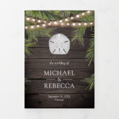 Rustiek Hout Tropische Palm Leaf Zand Dollar Bruil Drieluik Uitnodiging (Cover)