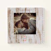 Rustiek Hout Trouwen Guestbook Roze Bloemen Krans Notitieboek (Achterkant)