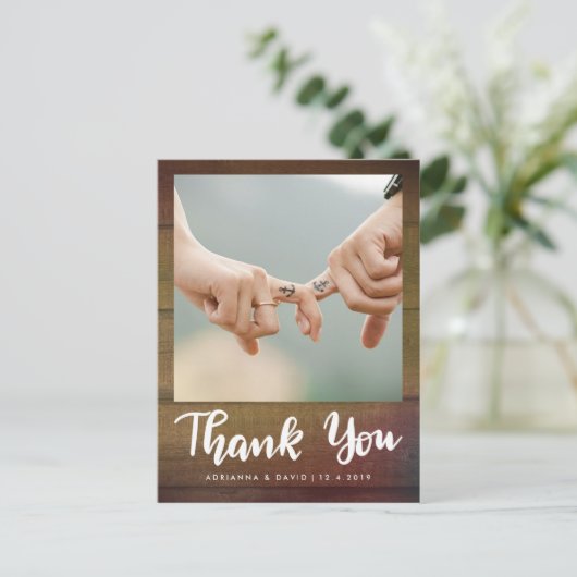 rustiek hout | Trouwfoto Dank u script Briefkaart (Staand voorkant)