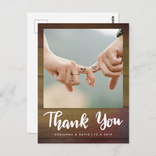 rustiek hout | Trouwfoto Dank u script Briefkaart (Voorkant / Achterkant)