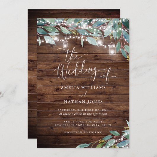 Rustiek Hout Tuin String Lights Trouwen Kaart (Voorkant / Achterkant)