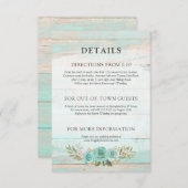 Rustiek hout Turquoise Bloemen Details / Routebesc Informatiekaartje (Voorkant / Achterkant)