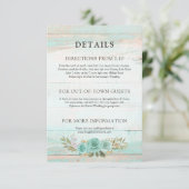 Rustiek hout Turquoise Bloemen Details / Routebesc Informatiekaartje (Staand voorkant)