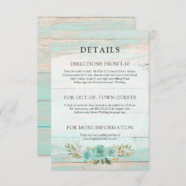 Rustiek hout Turquoise Bloemen Details / Routebesc Informatiekaartje