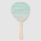 Rustiek hout Turquoise Bloemen Namen & Trouwdatum Handwaaier (Achterkant)