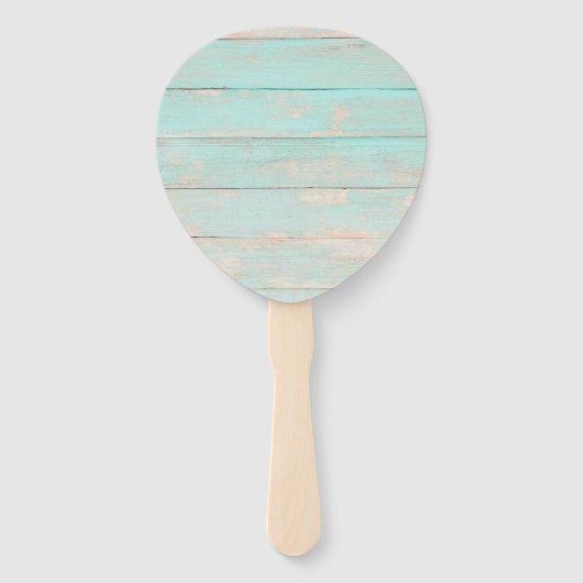 Rustiek hout Turquoise Bloemen Namen & Trouwdatum Handwaaier (Achterkant)