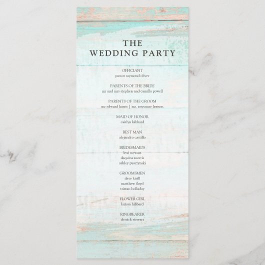 Rustiek Hout Turquoise Bloemen Rozen Trouwprogramm Programmakaart (Achterkant)