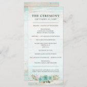 Rustiek Hout Turquoise Bloemen Rozen Trouwprogramm Programmakaart (Voorkant / Achterkant)