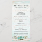 Rustiek Hout Turquoise Bloemen Rozen Trouwprogramm Programmakaart (Voorkant)