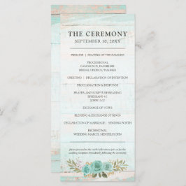 Rustiek Hout Turquoise Bloemen Rozen Trouwprogramm Programmakaart