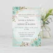 Rustiek hout turquoise bloemen verlovingsfeest kaart (Staand voorkant)