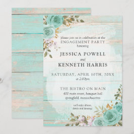 Rustiek hout turquoise bloemen verlovingsfeest kaart