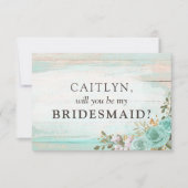 Rustiek hout turquoise bloemenbruids feestvoorstel kaart (Voorkant)