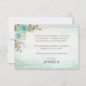 Rustiek hout turquoise bloemenbruids feestvoorstel kaart (Achterkant)