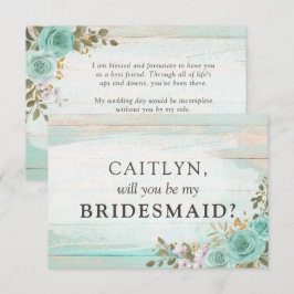 Rustiek hout turquoise bloemenbruids feestvoorstel kaart