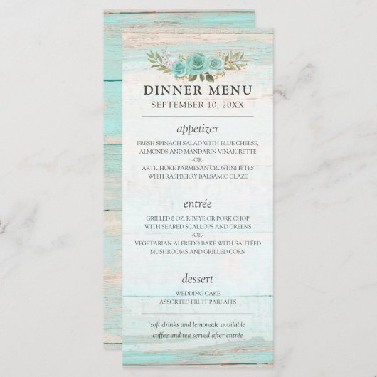 Rustiek hout turquoise bloemenland chique bruiloft programmakaart (Voorkant / Achterkant)