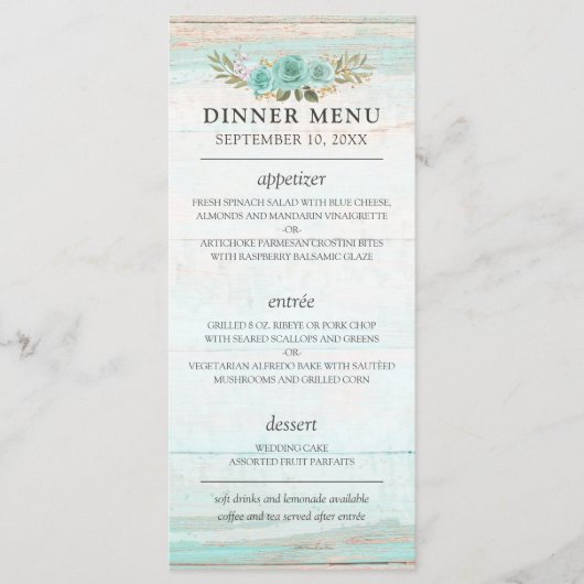 Rustiek hout turquoise bloemenland chique bruiloft programmakaart (Voorkant)