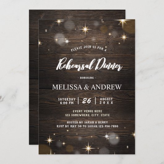 Rustiek hout Twinkle & Licht repetitie diner Kaart (Voorkant / Achterkant)