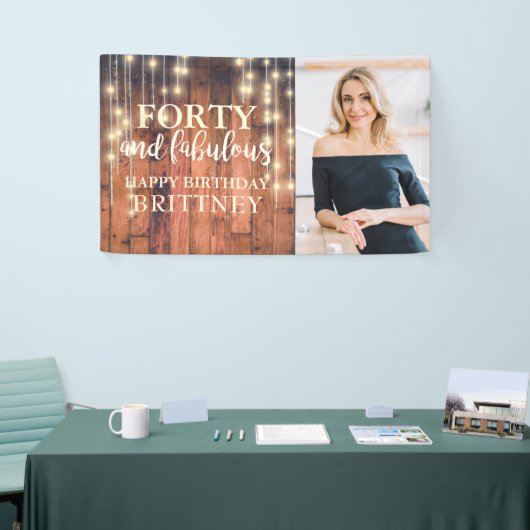 Rustiek Hout Veertig Fabulous Foto Verjaardag Spandoek (Beurs)