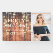 Rustiek Hout Veertig Fabulous Foto Verjaardag Spandoek (Horizontaal)