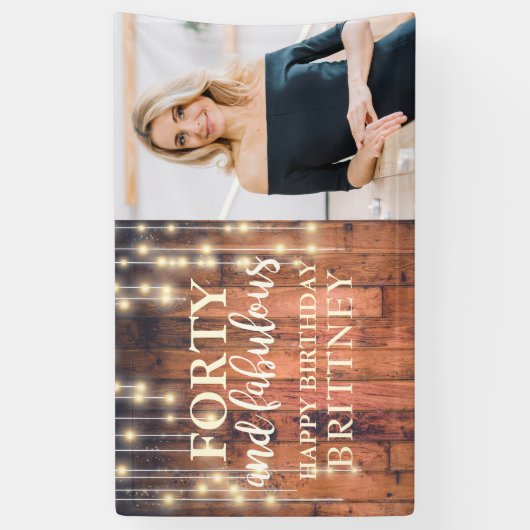 Rustiek Hout Veertig Fabulous Foto Verjaardag Spandoek (Verticaal)