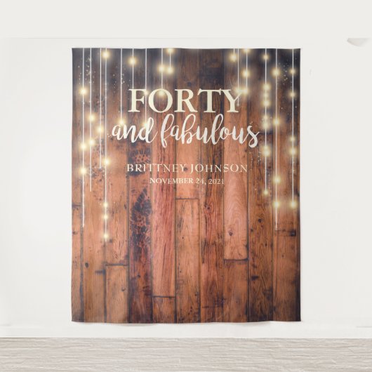 Rustiek Hout Veertig Fabulous Verjaardag Wandkleed (Voorkant)