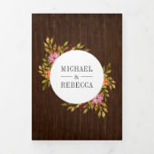 Rustiek hout verbrand Sinaasappel Bloemen Foto Bru Drieluik Uitnodiging (Cover)