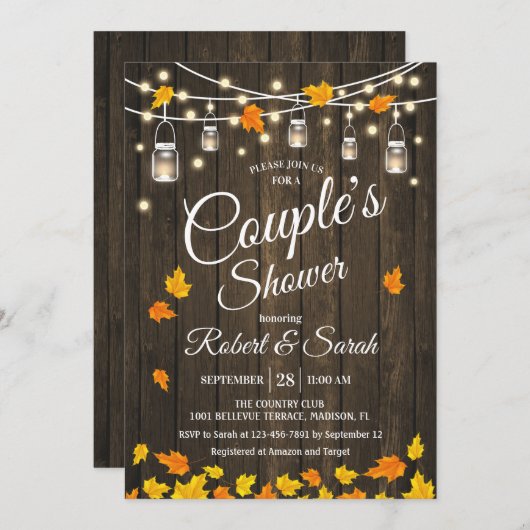 Rustiek hout verlaat de douche van het paar kaart (Voorkant / Achterkant)