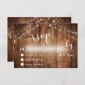 Rustiek hout & verlichting met bruiloft kalligrafi RSVP kaartje (Voorkant / Achterkant)