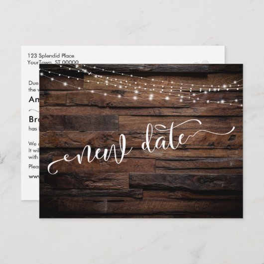 Rustiek hout & verlichting uitgesteld bruiloft nie briefkaart (Voorkant / Achterkant)