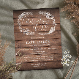 Rustiek Hout Viering van het Leven Begrafenis Aankondigingskaart