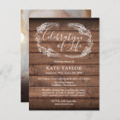 Rustiek Hout Viering van het Leven Foto Aankondigingskaart (Voorkant / Achterkant)