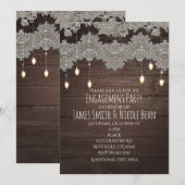 Rustiek hout & vintage kant & lichten elegant kaart (Voorkant / Achterkant)