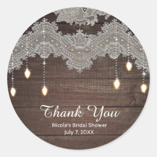 Rustiek hout & vintage kant & lichten Elegante gun Ronde Sticker