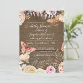 Rustiek Hout Vlinder Roze Waterverf Bloemen Roos Kaart (Staand voorkant)