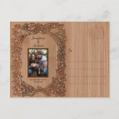 Rustiek Hout  Vogelbloem Foto Bruiloft Aankondigingskaart (Achterkant)