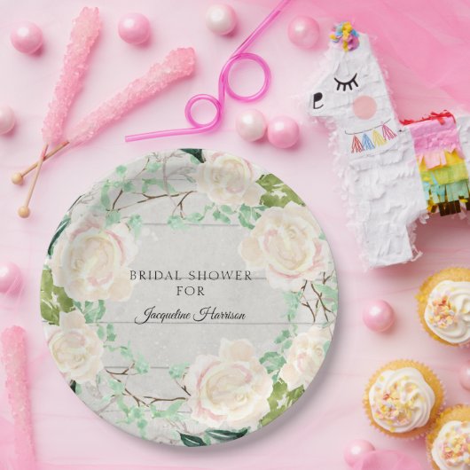 Rustiek Hout Vrijgezellenfeest Bloemen Ivoor Perzi Papieren Bordje (Feest)