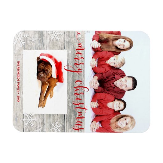 Rustiek Hout Vrolijk Kerstfeest - Fotomagneet Magneet (Horizontaal)