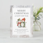 Rustiek hout Vrolijk Kerstmis Sneeuwman Feestdagenkaart (Staand voorkant)