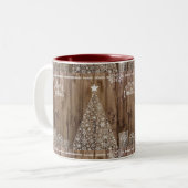 Rustiek Hout Vrolijk Kerstmis Sneeuwvlok Tweekleurige Koffiemok (Voorkant links)