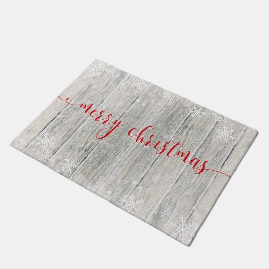 Rustiek Hout Vrolijk Kerstmis Sneeuwvlokken - Deur Deurmat (Schuin)