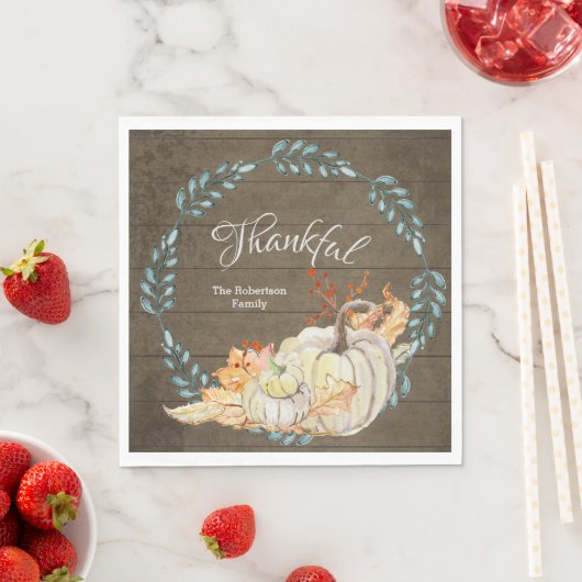 Rustiek hout w herfst bladeren n pompoen Thanksgiv Servet (Insitu)