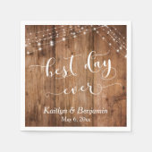 Rustiek hout w / witte lichten, beste dag ooit servet (Voorkant)