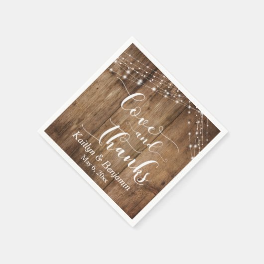 Rustiek Hout w / Witte Lichten, Liefde en Bedankt Servet (Hoek)