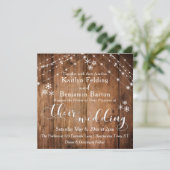 Rustiek Hout w / Witte Lichten & Sneeuwvlokken Tro Kaart (Staand voorkant)