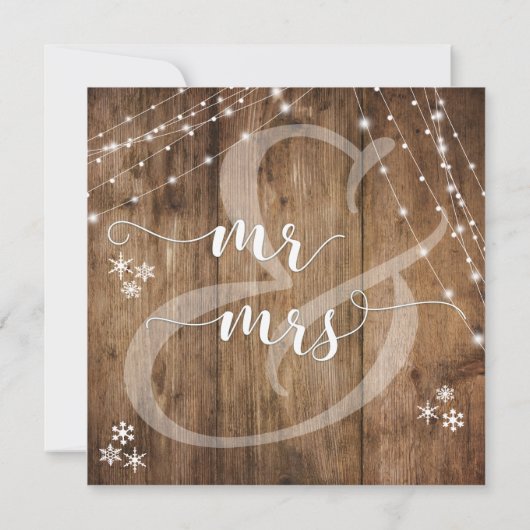 Rustiek Hout w / Witte Lichten & Sneeuwvlokken Tro Kaart (Achterkant)