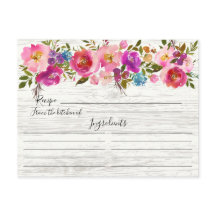 Rustiek Hout Waterverf Bloemen Recept Kaart