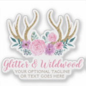 Rustiek Hout & Waterverf Bloemengewei Boho Logo Sticker (Voorkant)